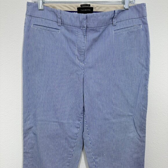 Talbots The Perfect Crop Size 10 Blue White Micro Striped Classic Pants Career - Picture 2 of 6